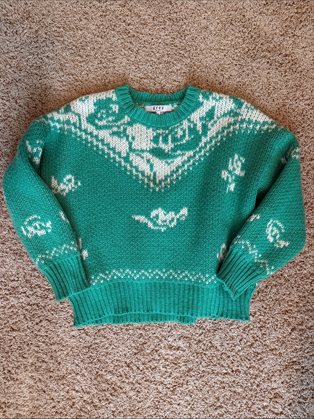 Grey Green Fair Isle Crewneck Sweater